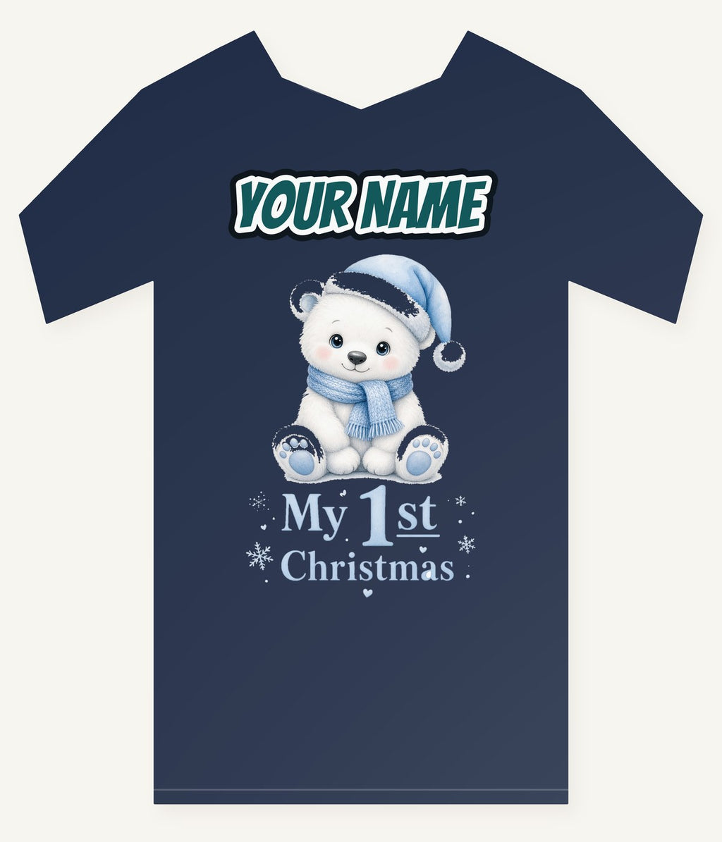 Baby Polar Bear First Christmas Personalised Kids and Baby Christmas Tee