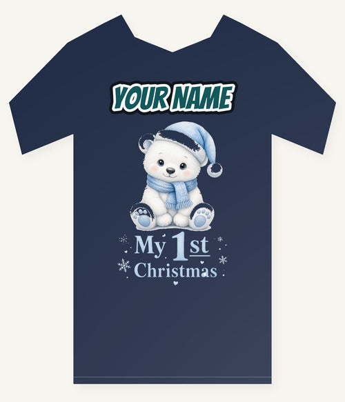 Baby Polar Bear First Christmas Personalised Kids and Baby Christmas Tee