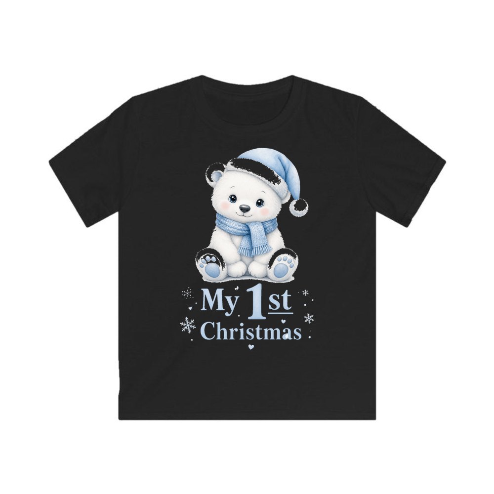 Baby Polar Bear First Christmas personalised kids Christmas tee in black