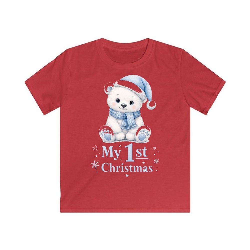 Baby Polar Bear First Christmas personalised kids Christmas tee in red