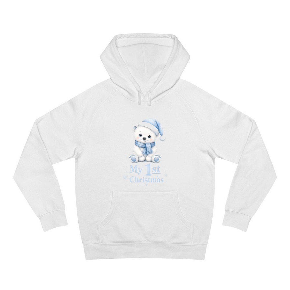 Baby Polar Bear First Christmas personalised Christmas hoodie in white