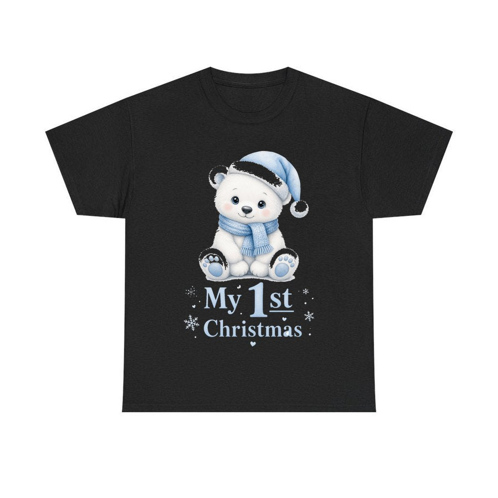 Baby Polar Bear First Christmas personalised Christmas T-shirt in black