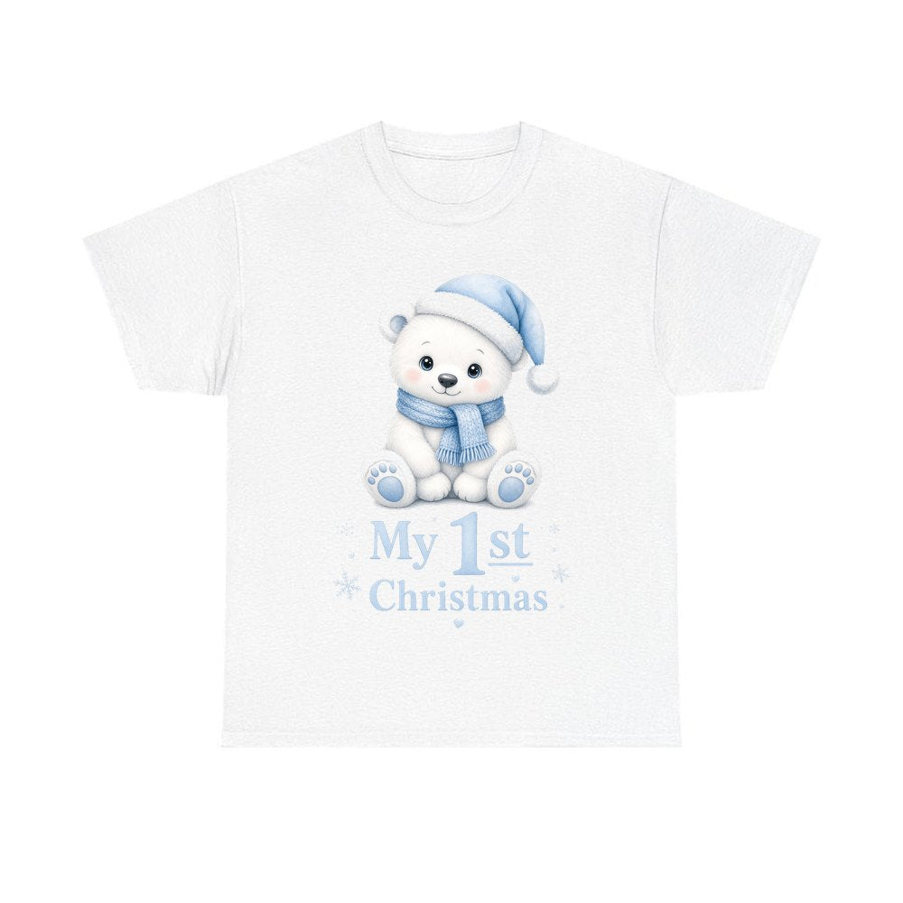 Baby Polar Bear First Christmas personalised Christmas T-shirt in white