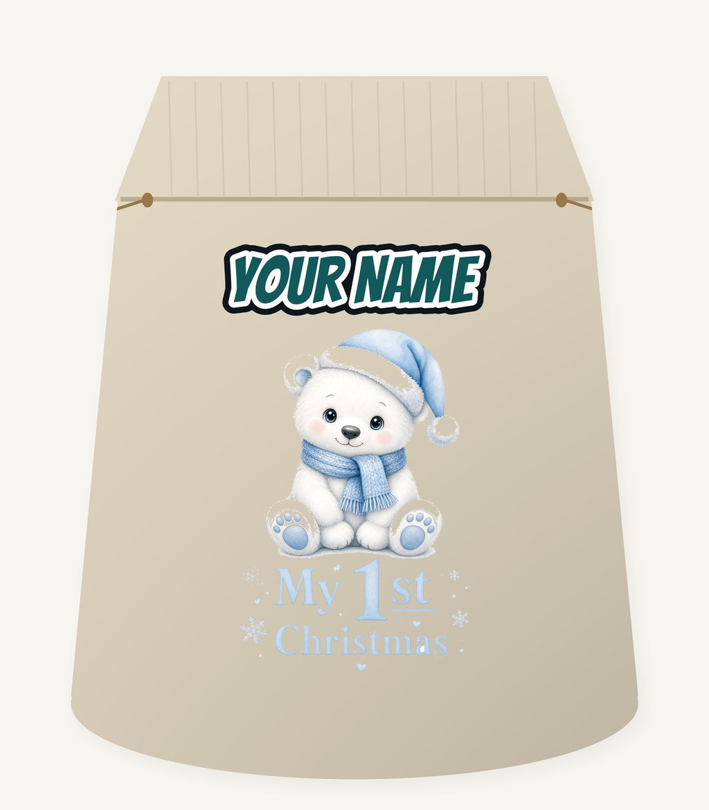 Baby Polar Bear First Christmas Personalised Santa Sack