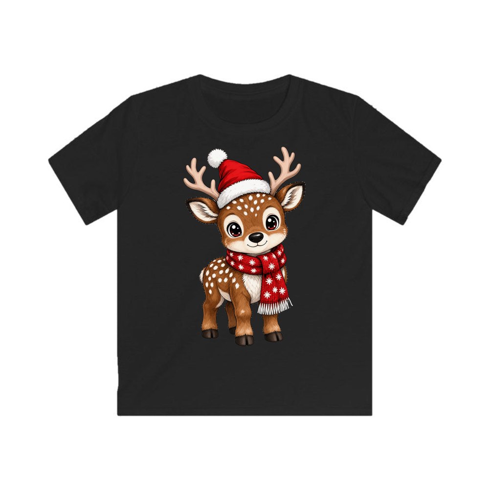 Baby Reindeer In Santa Hat personalised kids Christmas tee in black