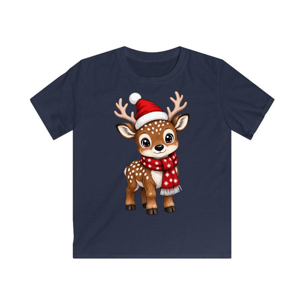 Baby Reindeer In Santa Hat personalised kids Christmas tee in navy
