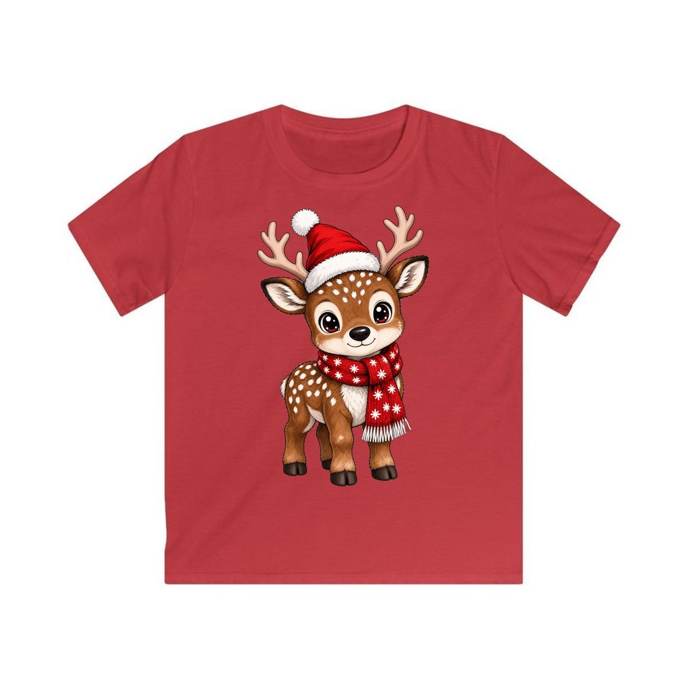 Baby Reindeer In Santa Hat personalised kids Christmas tee in red