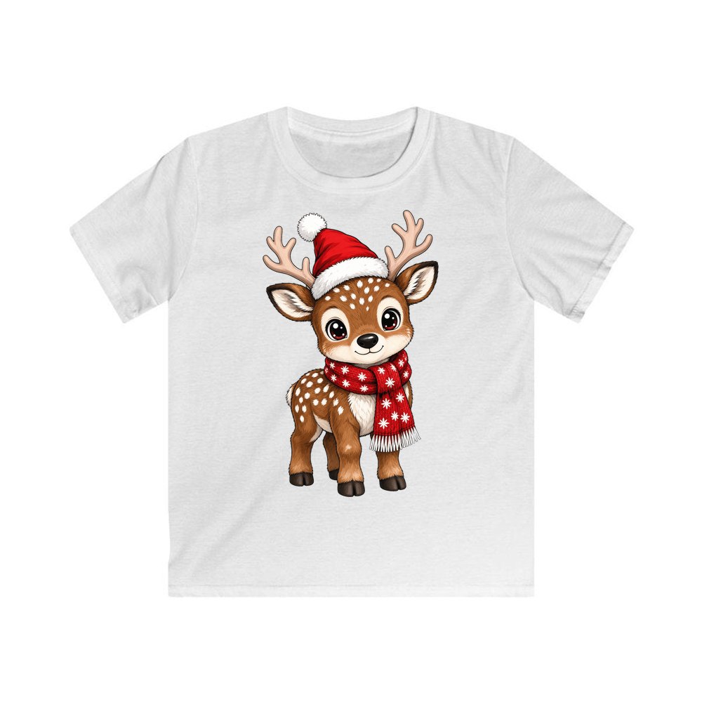 Baby Reindeer In Santa Hat personalised kids Christmas tee in white