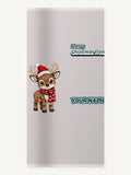 Baby Reindeer In Santa Hat Personalised Beach Towel