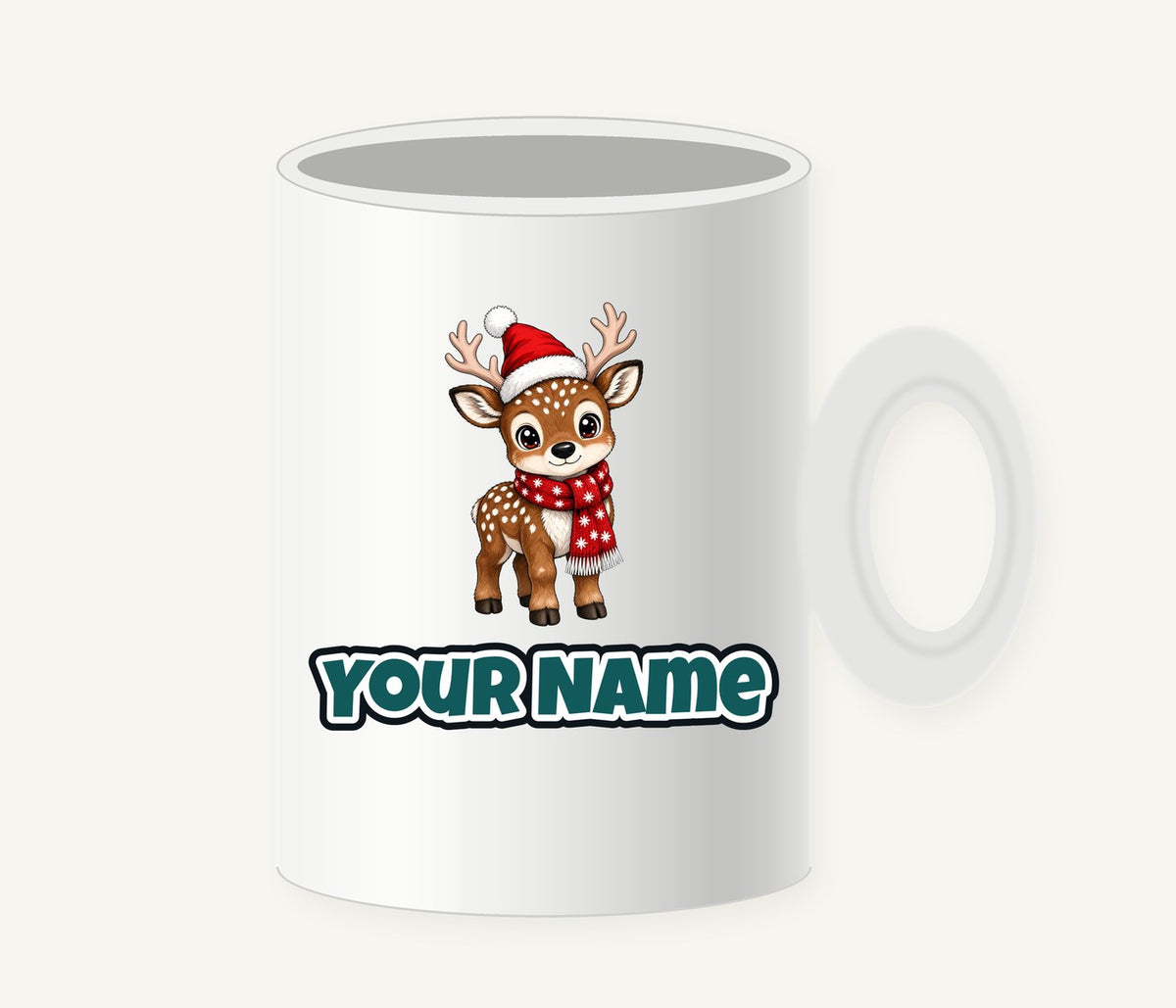 Baby Reindeer In Santa Hat Personalised Christmas Mug