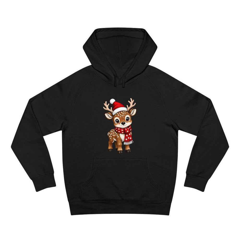 Baby Reindeer In Santa Hat personalised Christmas hoodie in black