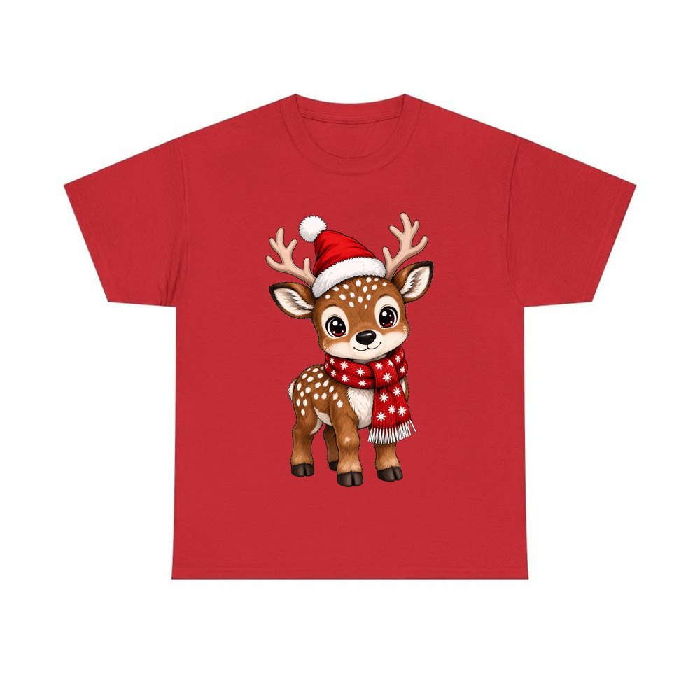 Baby Reindeer In Santa Hat personalised Christmas T-shirt in red