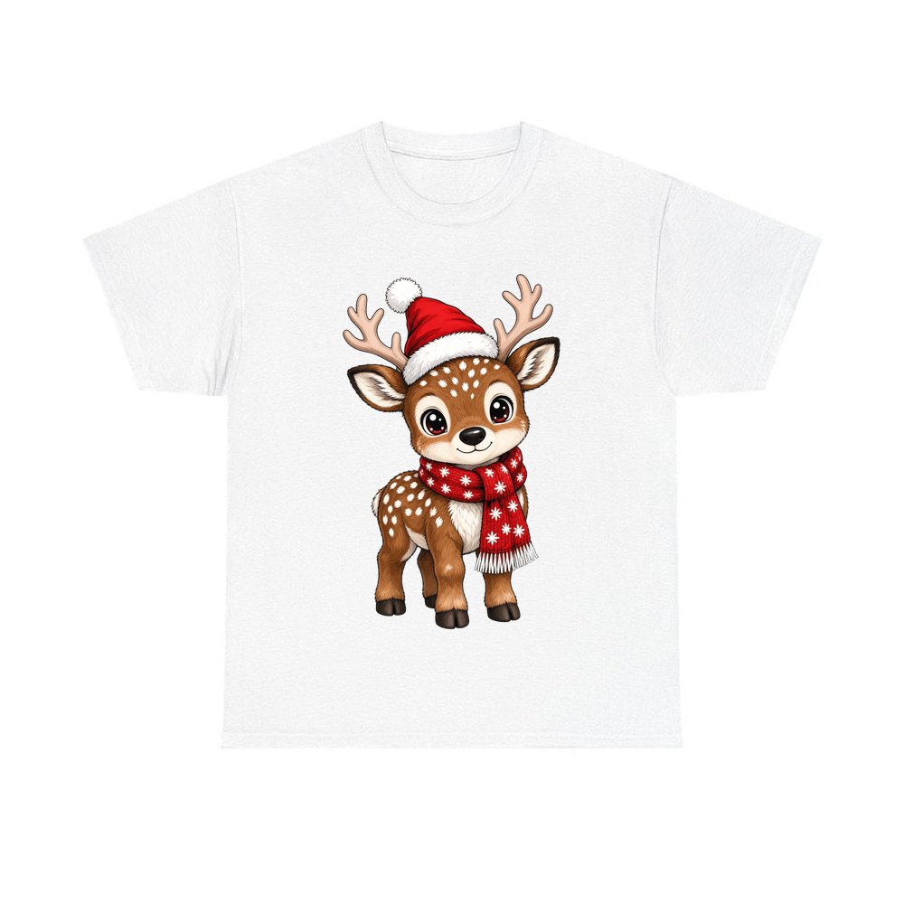 Baby Reindeer In Santa Hat personalised Christmas T-shirt in white