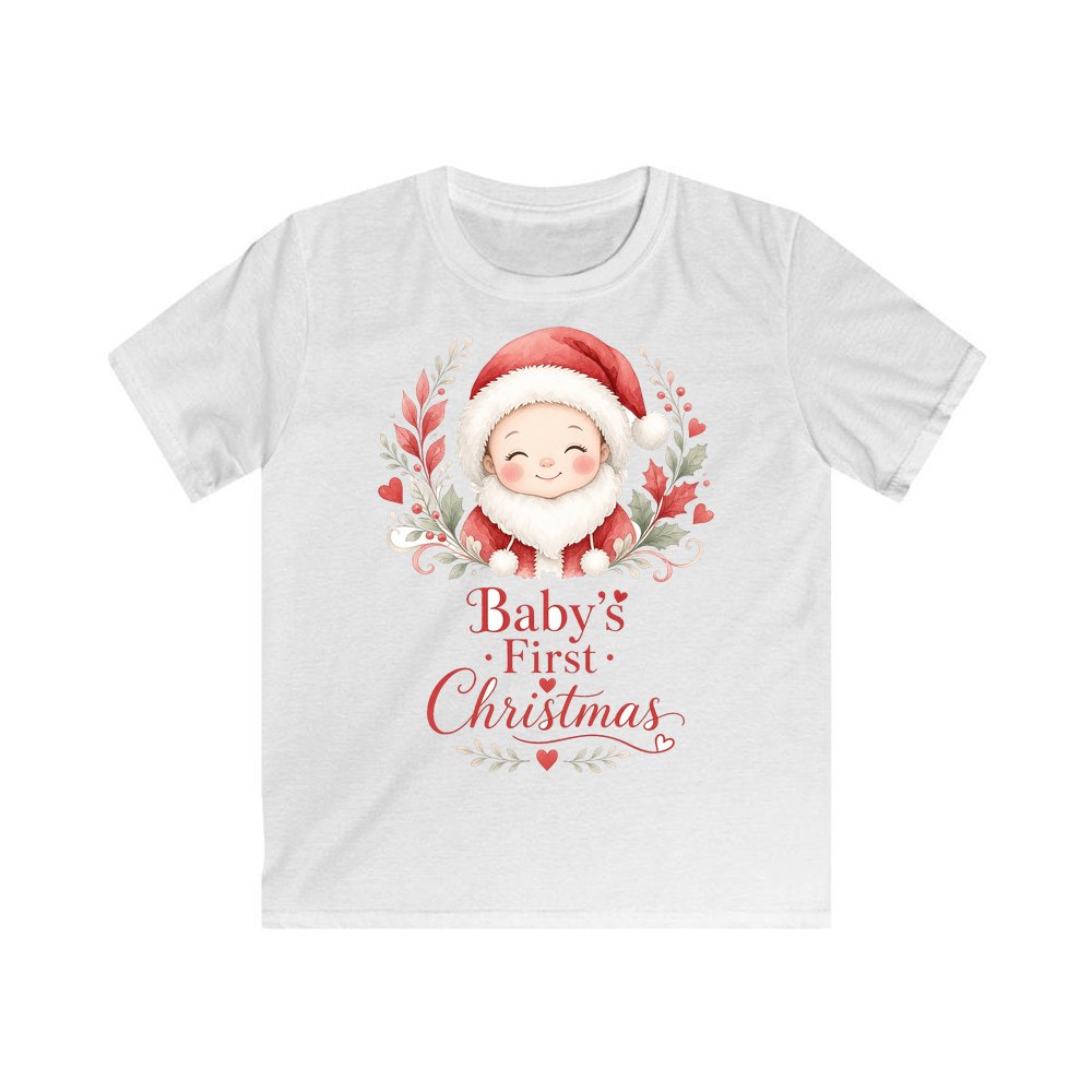 Baby Santa Wreath personalised kids Christmas tee in white