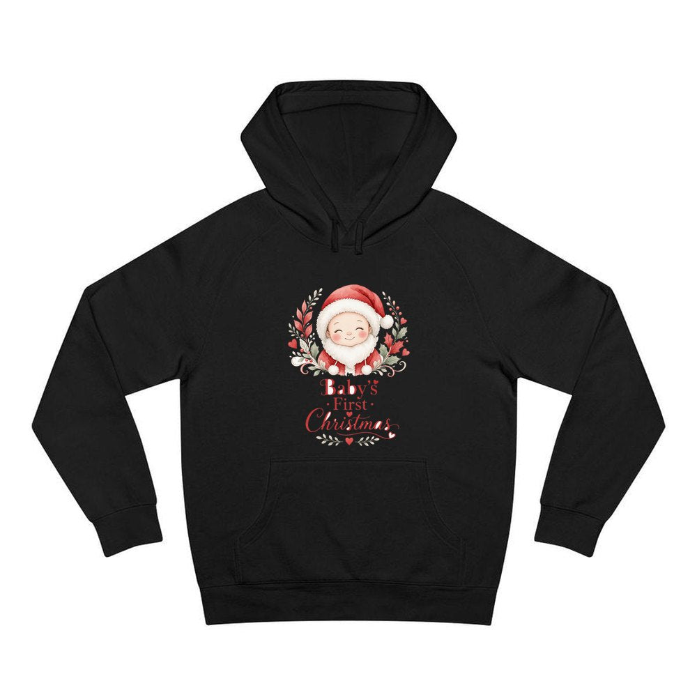 Baby Santa Wreath personalised Christmas hoodie in black
