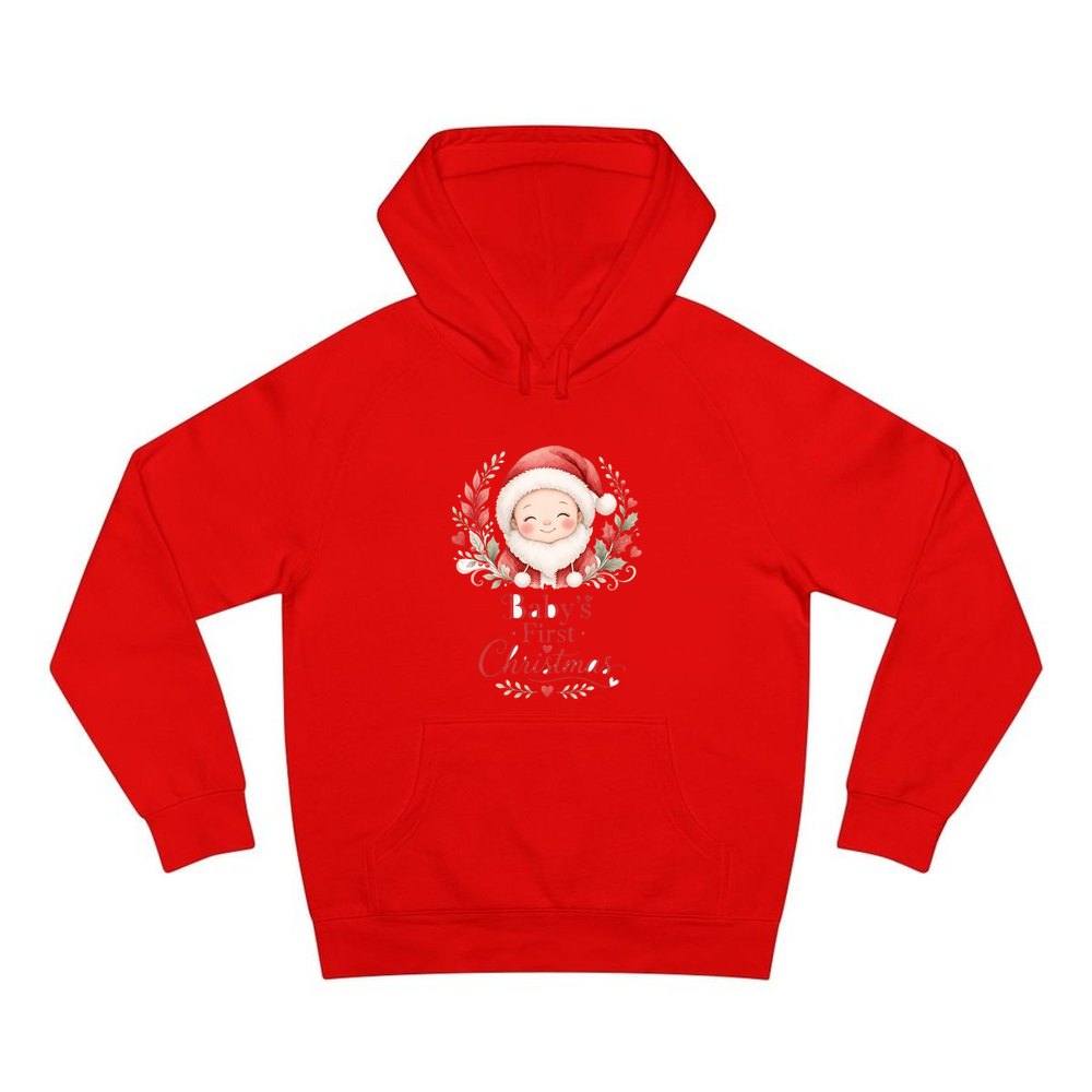 Baby Santa Wreath personalised Christmas hoodie in red