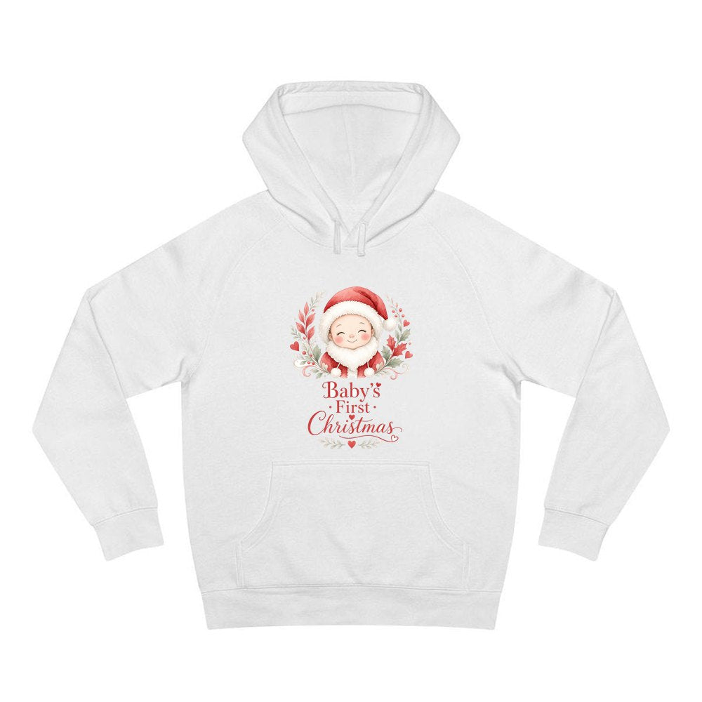 Baby Santa Wreath personalised Christmas hoodie in white