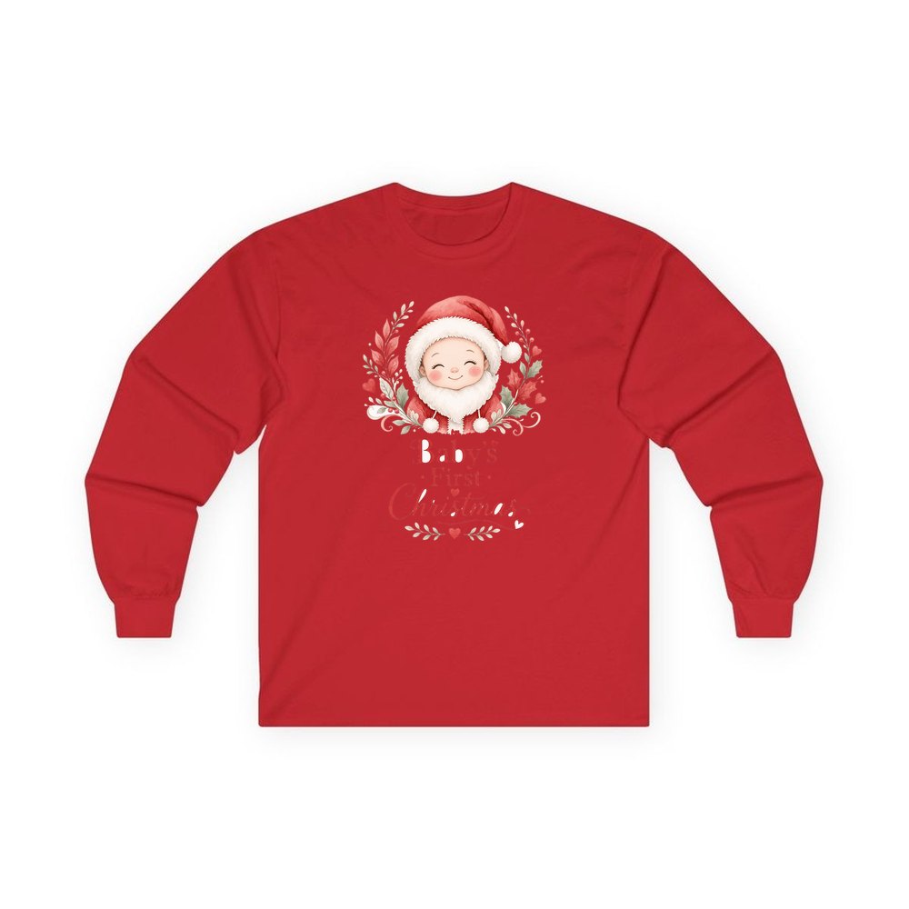 Baby Santa Wreath personalised long sleeve Christmas T-shirt in red