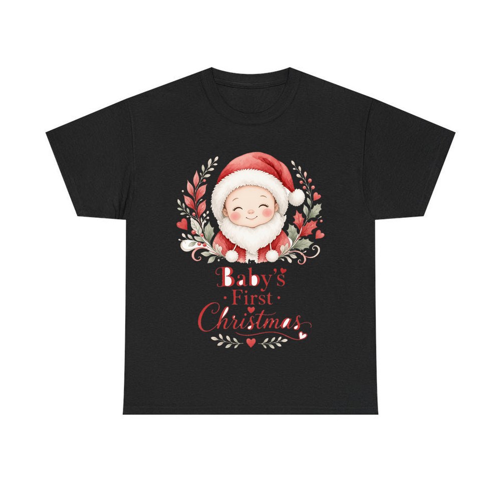 Baby Santa Wreath personalised Christmas T-shirt in black