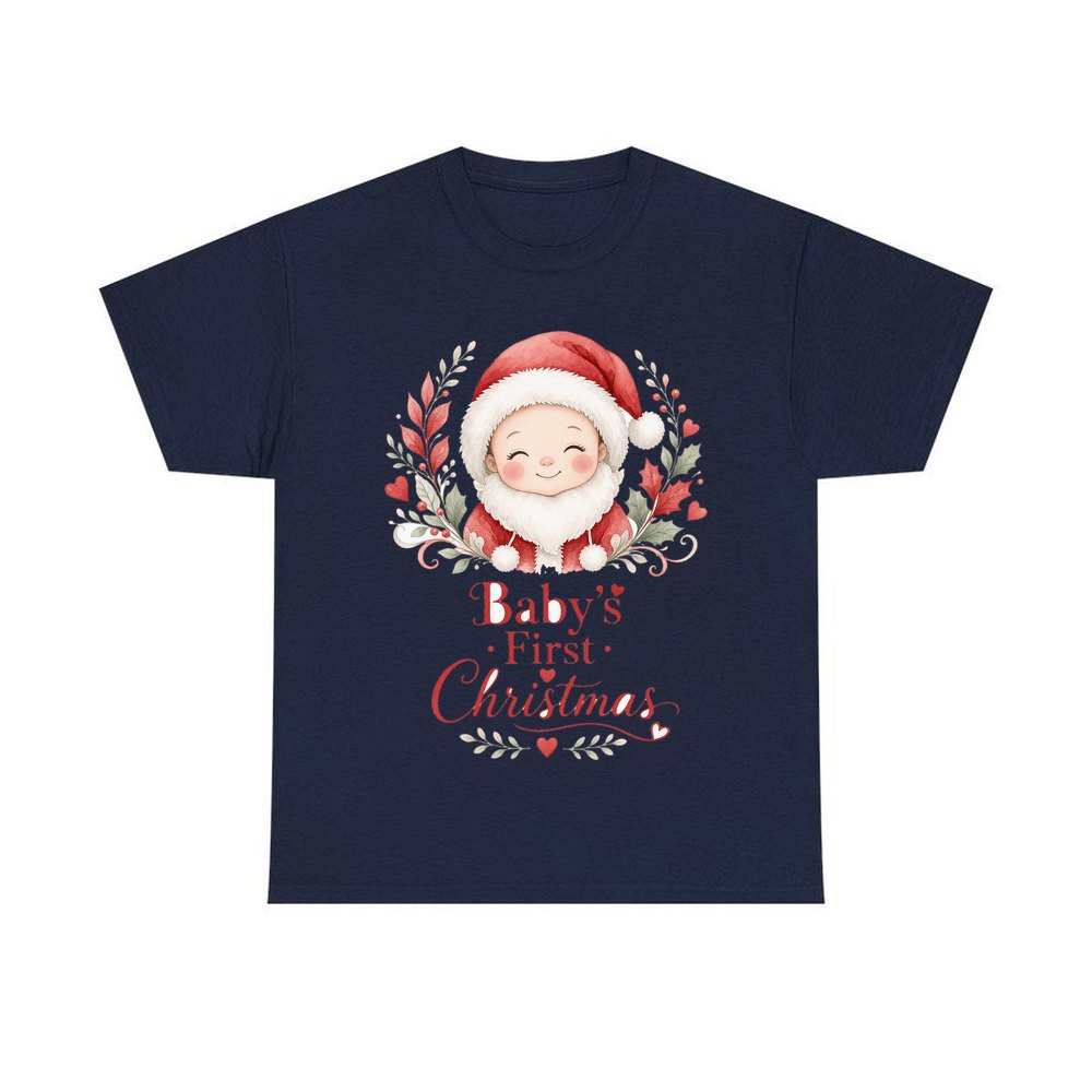 Baby Santa Wreath personalised Christmas T-shirt in navy