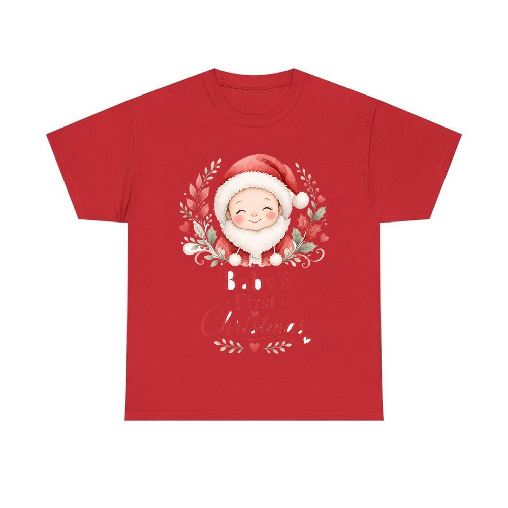 Baby Santa Wreath personalised Christmas T-shirt in red