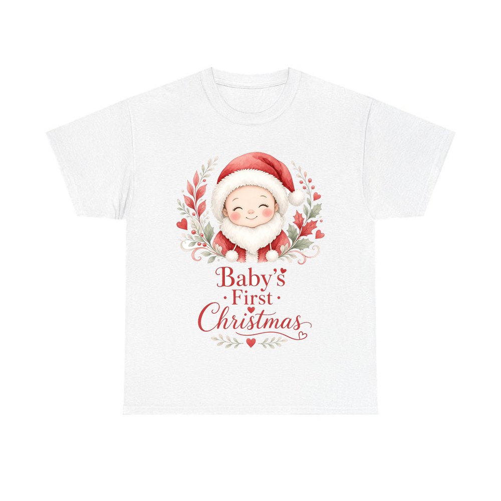 Baby Santa Wreath personalised Christmas T-shirt in white