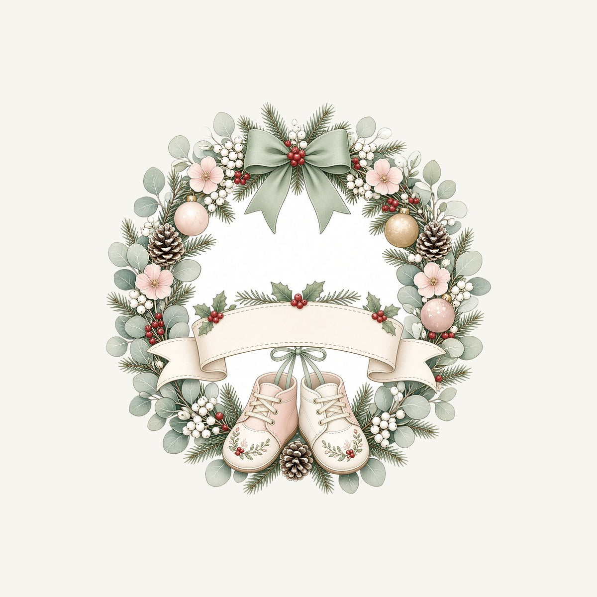Baby Wreath With Blank Banner Personalised Kids Tee and Baby Bodysuit