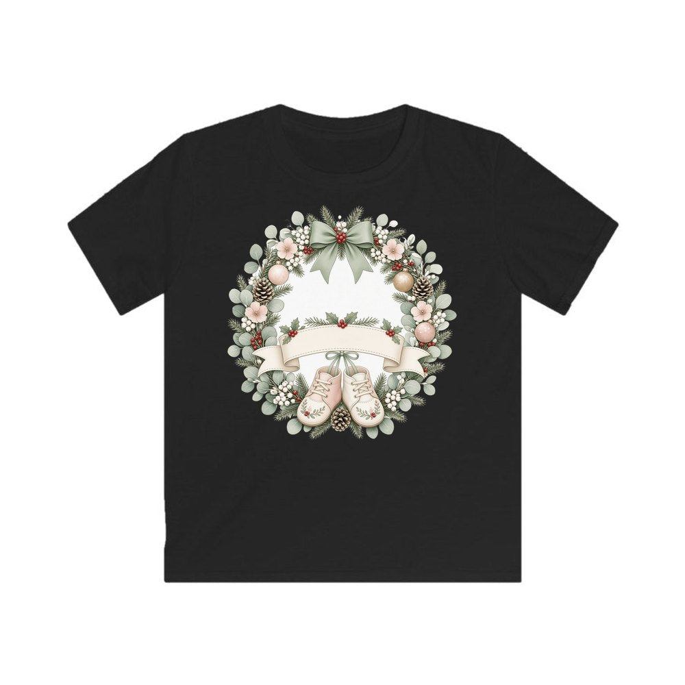 Baby Wreath With Blank Banner personalised kids Christmas tee in black