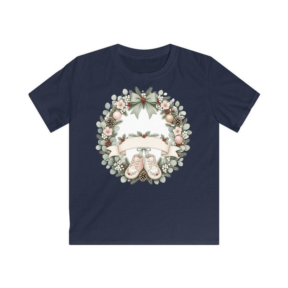 Baby Wreath With Blank Banner personalised kids Christmas tee in navy