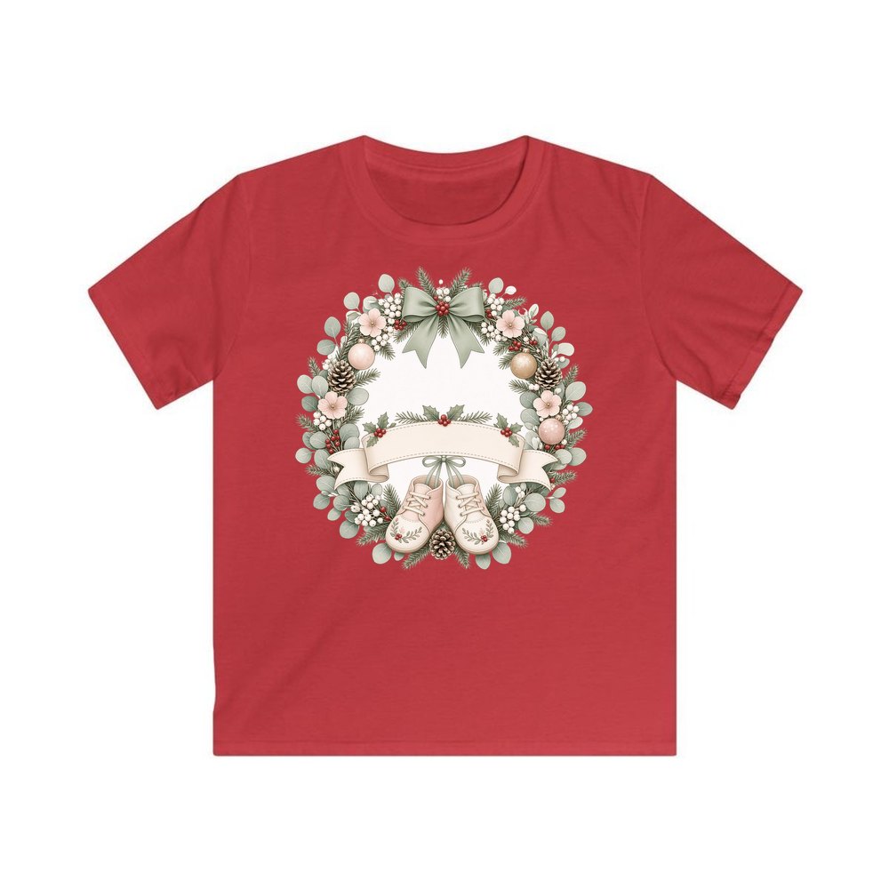 Baby Wreath With Blank Banner personalised kids Christmas tee in red