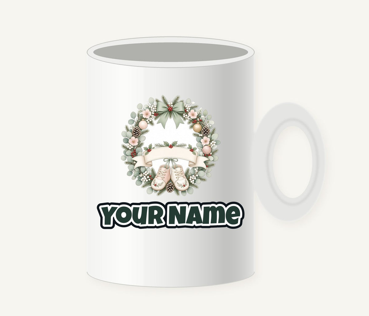 Baby Wreath With Blank Banner Personalised Christmas Mug