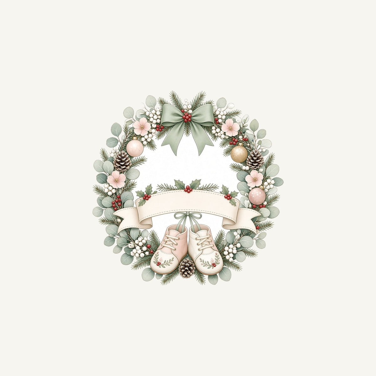 Baby Wreath With Blank Banner Personalised Christmas Mug