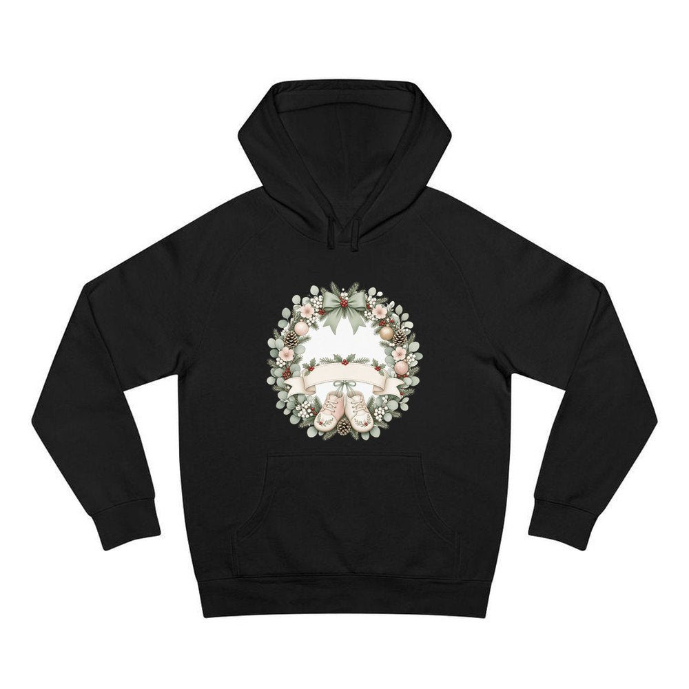 Baby Wreath With Blank Banner personalised Christmas hoodie in black