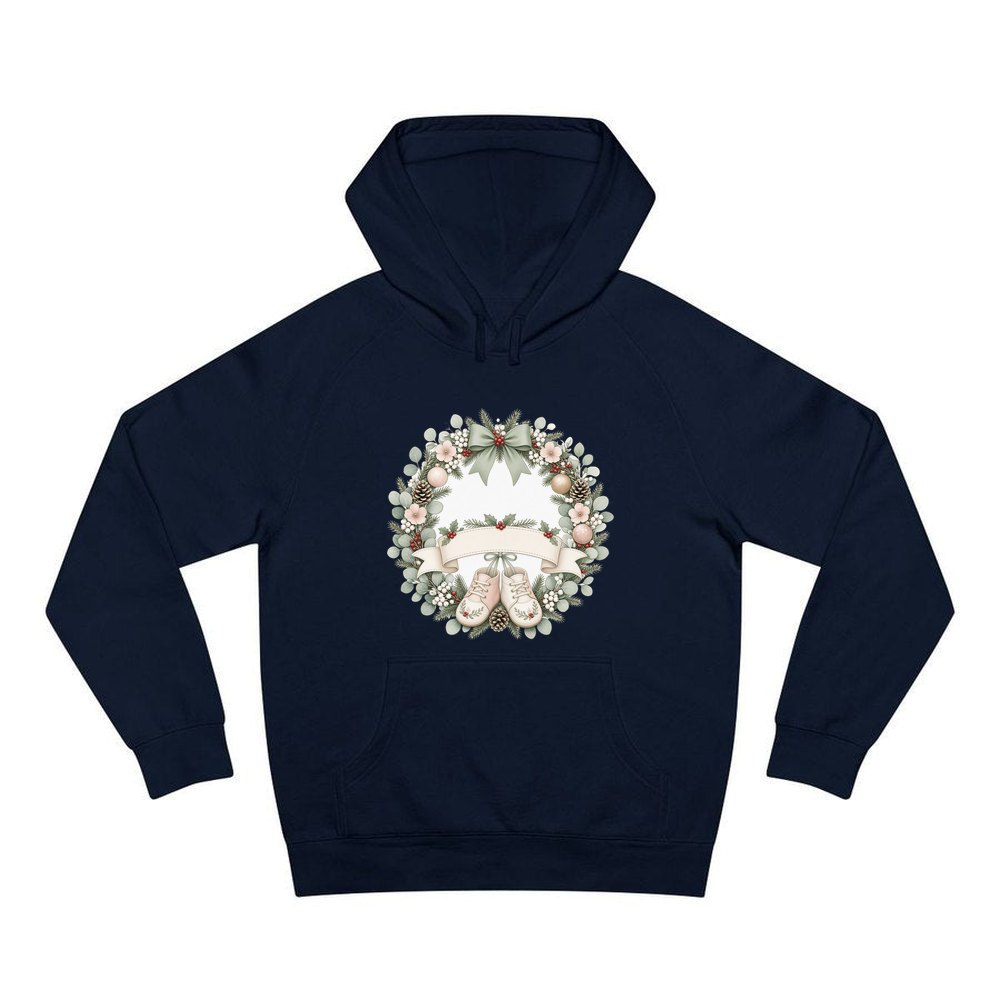 Baby Wreath With Blank Banner personalised Christmas hoodie in navy