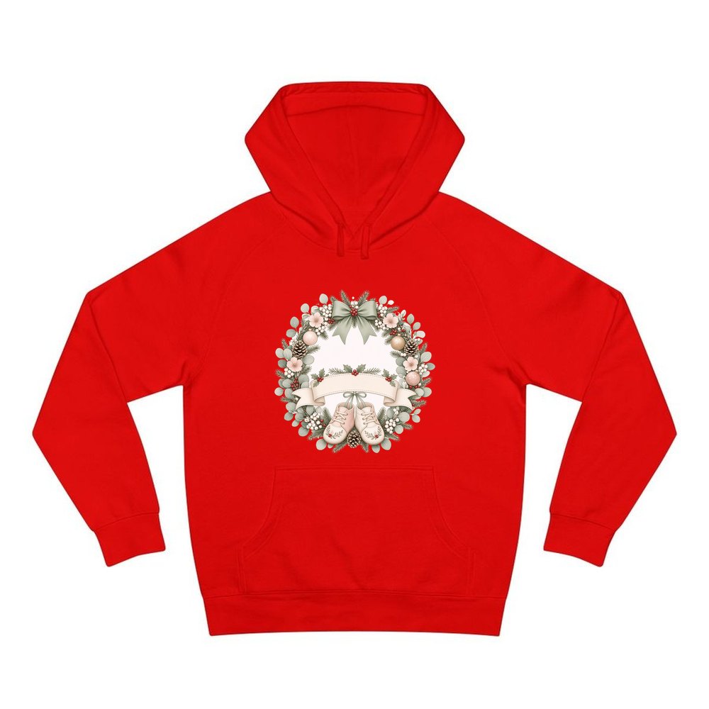Baby Wreath With Blank Banner personalised Christmas hoodie in red