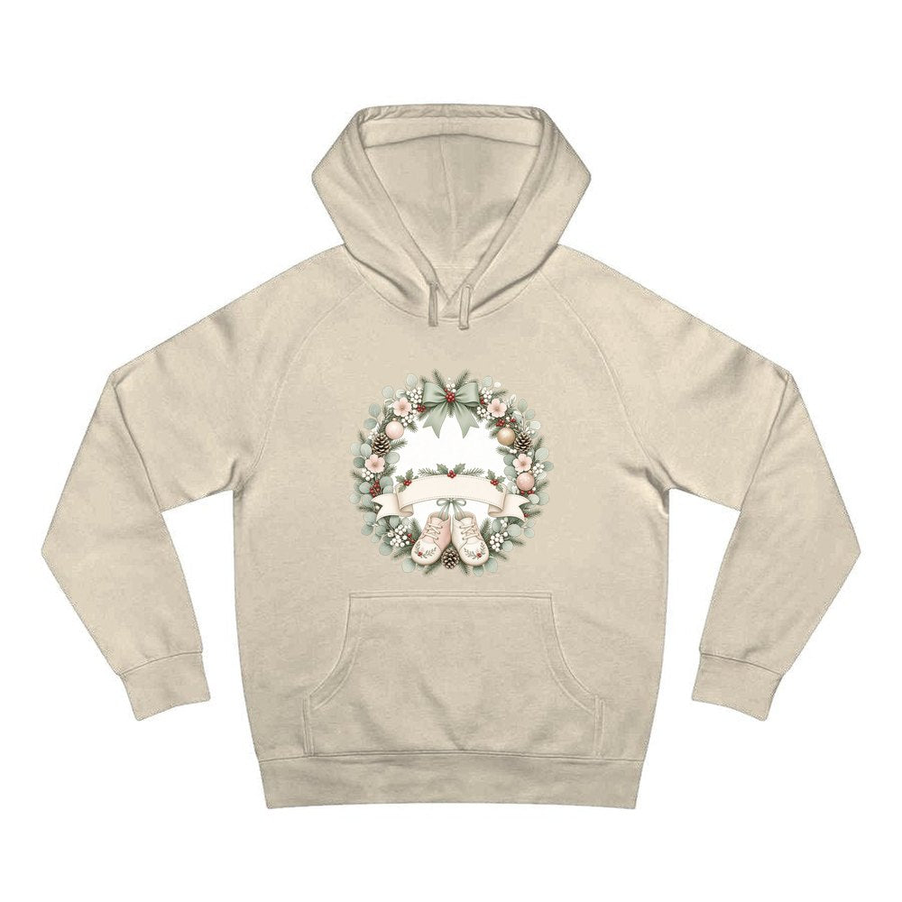 Baby Wreath With Blank Banner personalised Christmas hoodie in sand