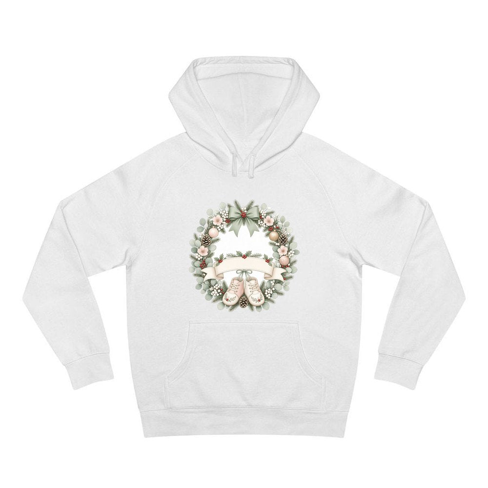 Baby Wreath With Blank Banner personalised Christmas hoodie in white