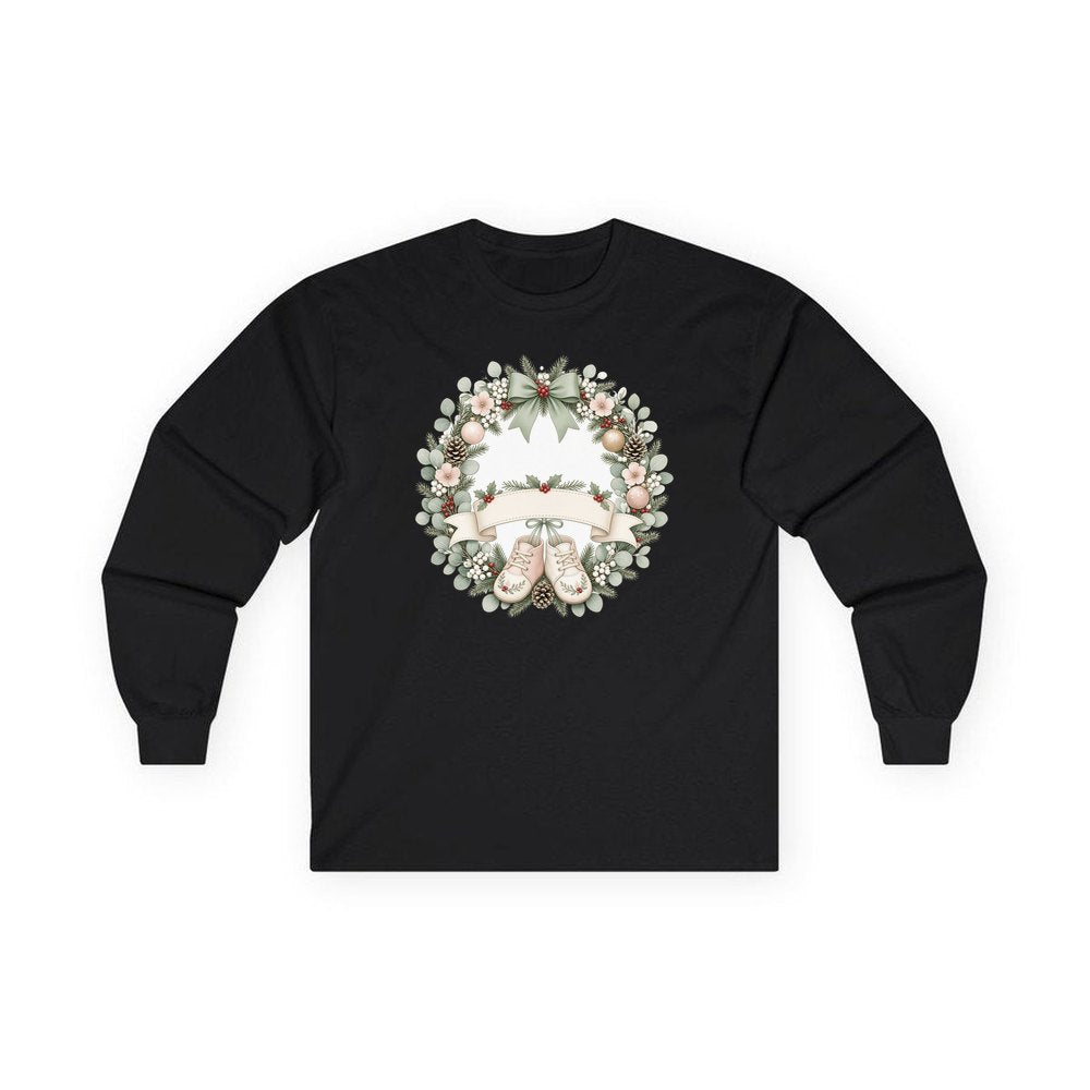 Baby Wreath With Blank Banner personalised long sleeve Christmas T-shirt in black