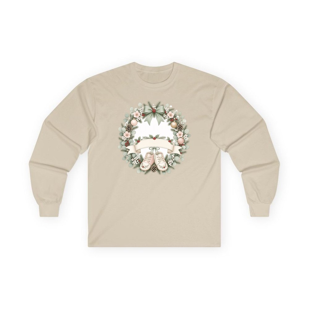 Baby Wreath With Blank Banner personalised long sleeve Christmas T-shirt in sand