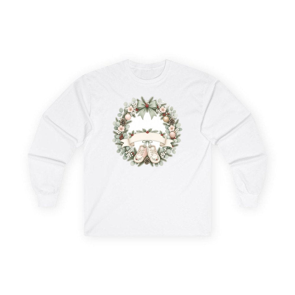 Baby Wreath With Blank Banner personalised long sleeve Christmas T-shirt in white