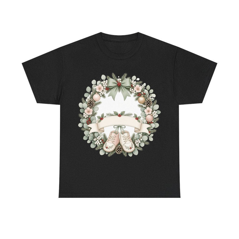 Baby Wreath With Blank Banner personalised Christmas T-shirt in black