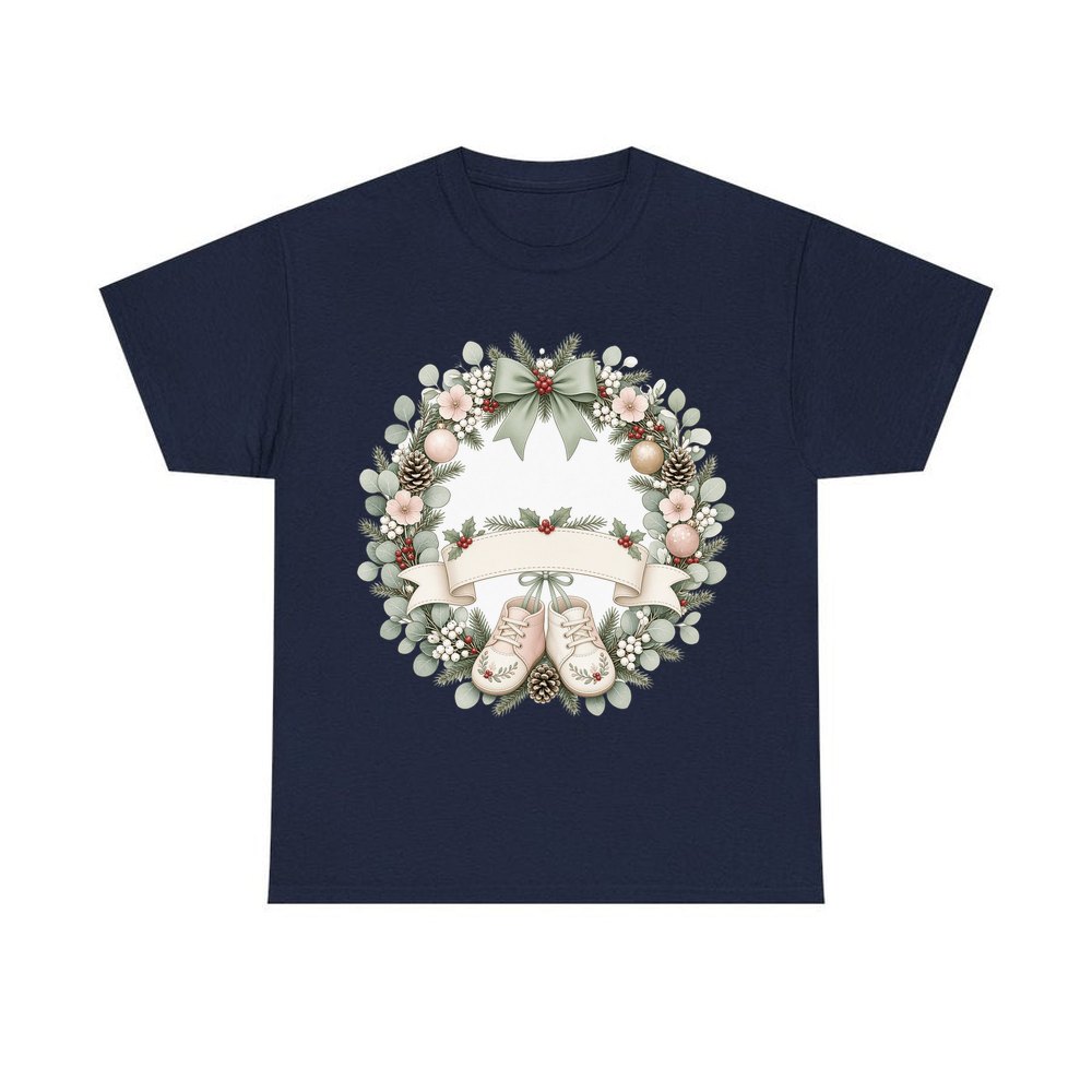 Baby Wreath With Blank Banner personalised Christmas T-shirt in navy