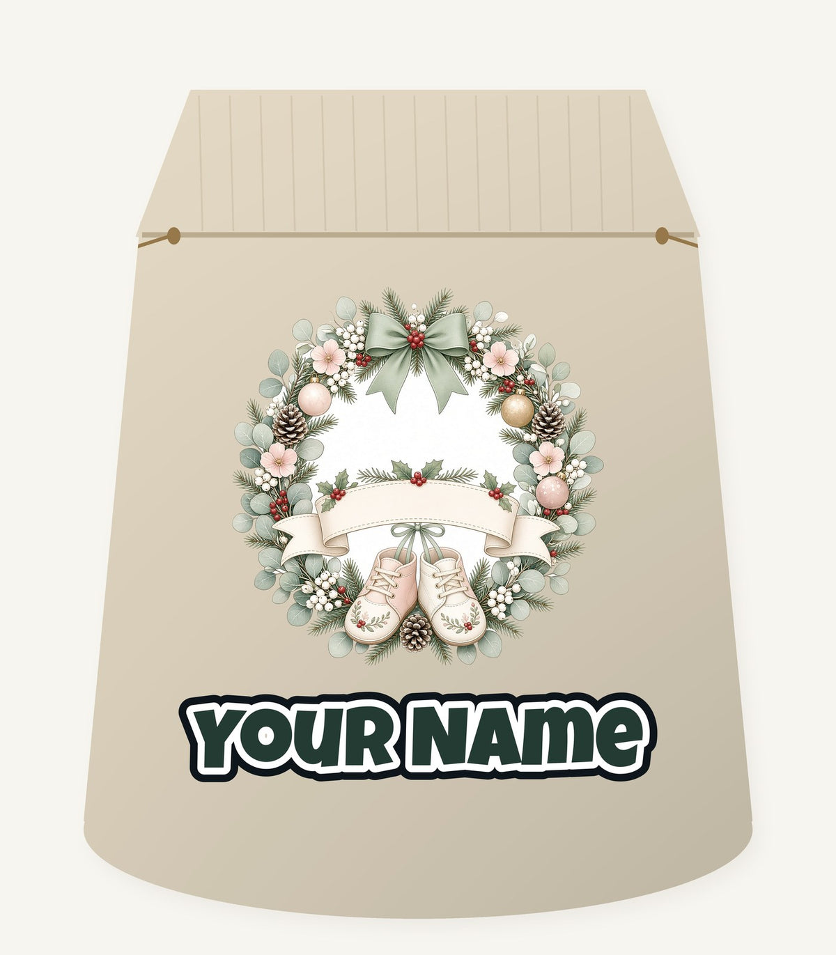 Baby Wreath With Blank Banner Personalised Santa Sack