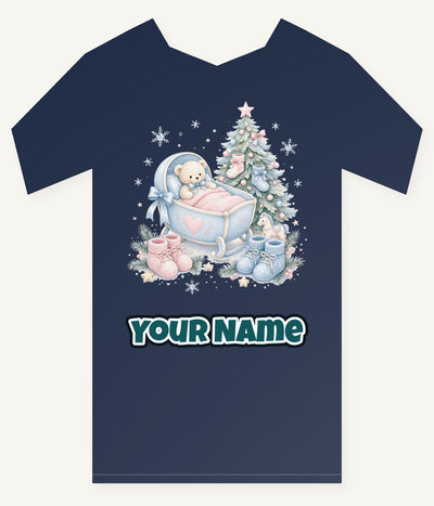 Baby's First Christmas Cot and Tree Personalised Kids Tee and Baby Bodysuit