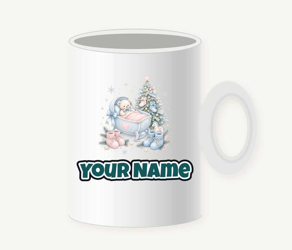 Baby's First Christmas Cot and Tree Personalised Christmas Mug