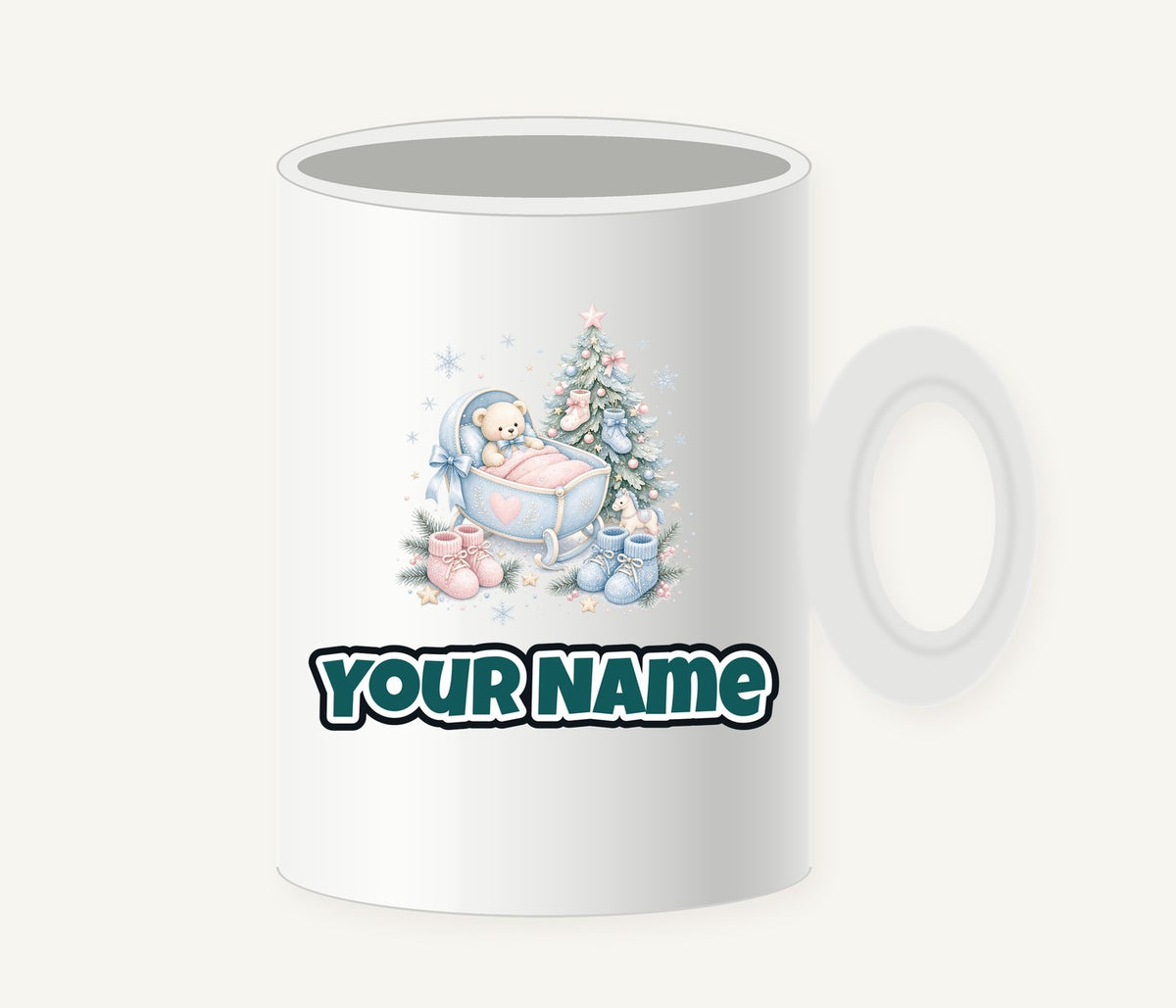 Baby's First Christmas Cot and Tree Personalised Christmas Mug