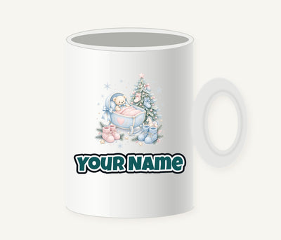Baby's First Christmas Cot and Tree Personalised Christmas Mug