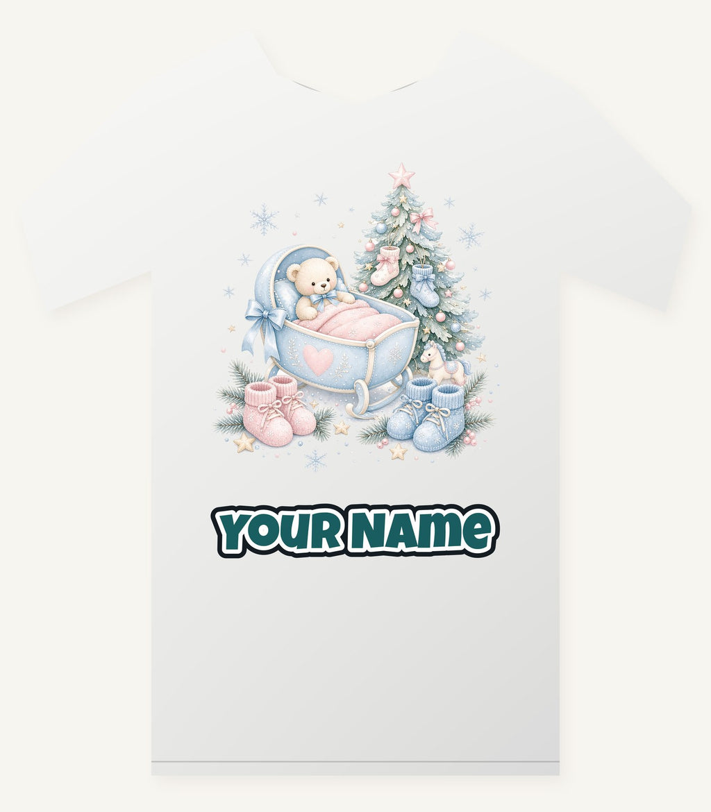 Baby's First Christmas Cot and Tree Personalised Christmas T-Shirt and Hoodie