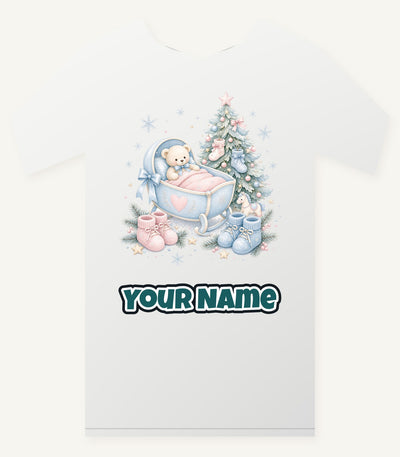 Baby's First Christmas Cot and Tree Personalised Christmas T-Shirt and Hoodie