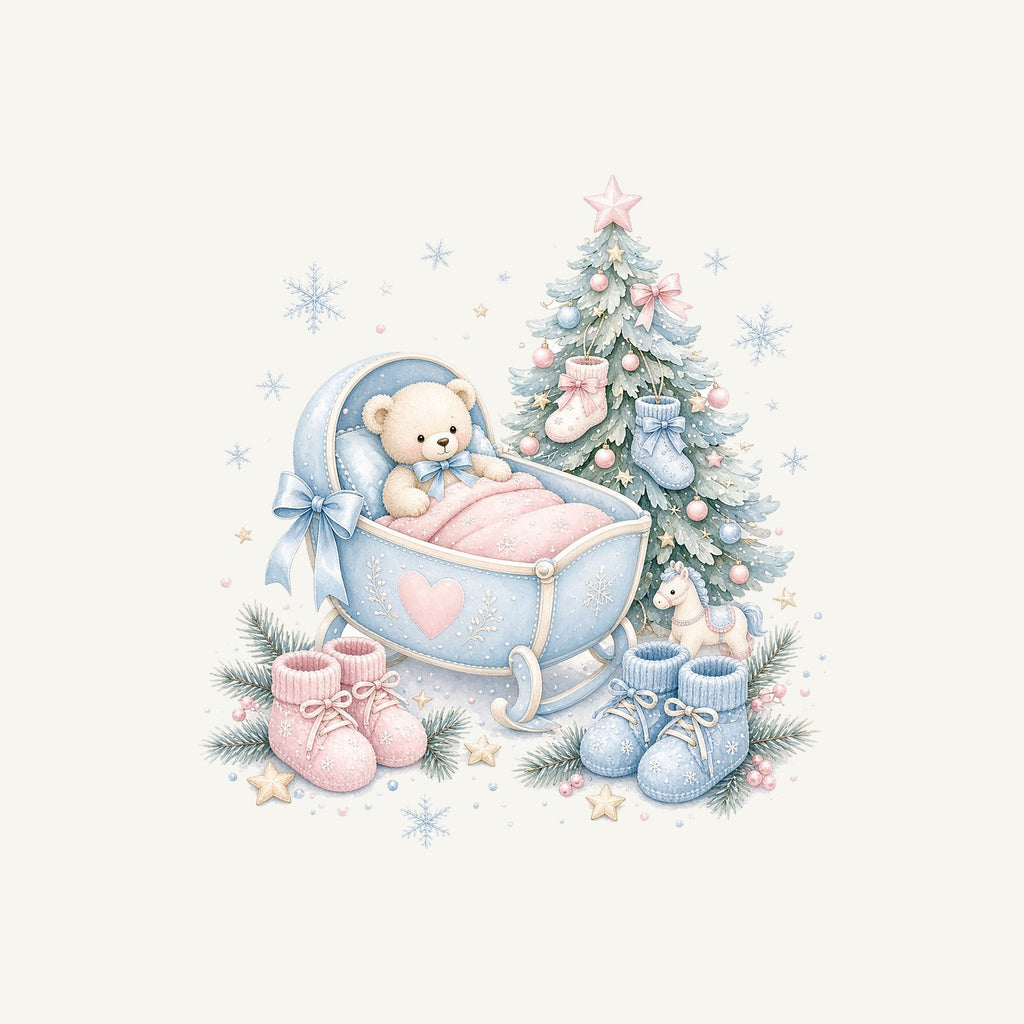 Baby's First Christmas Cot and Tree Personalised Christmas T-Shirt and Hoodie